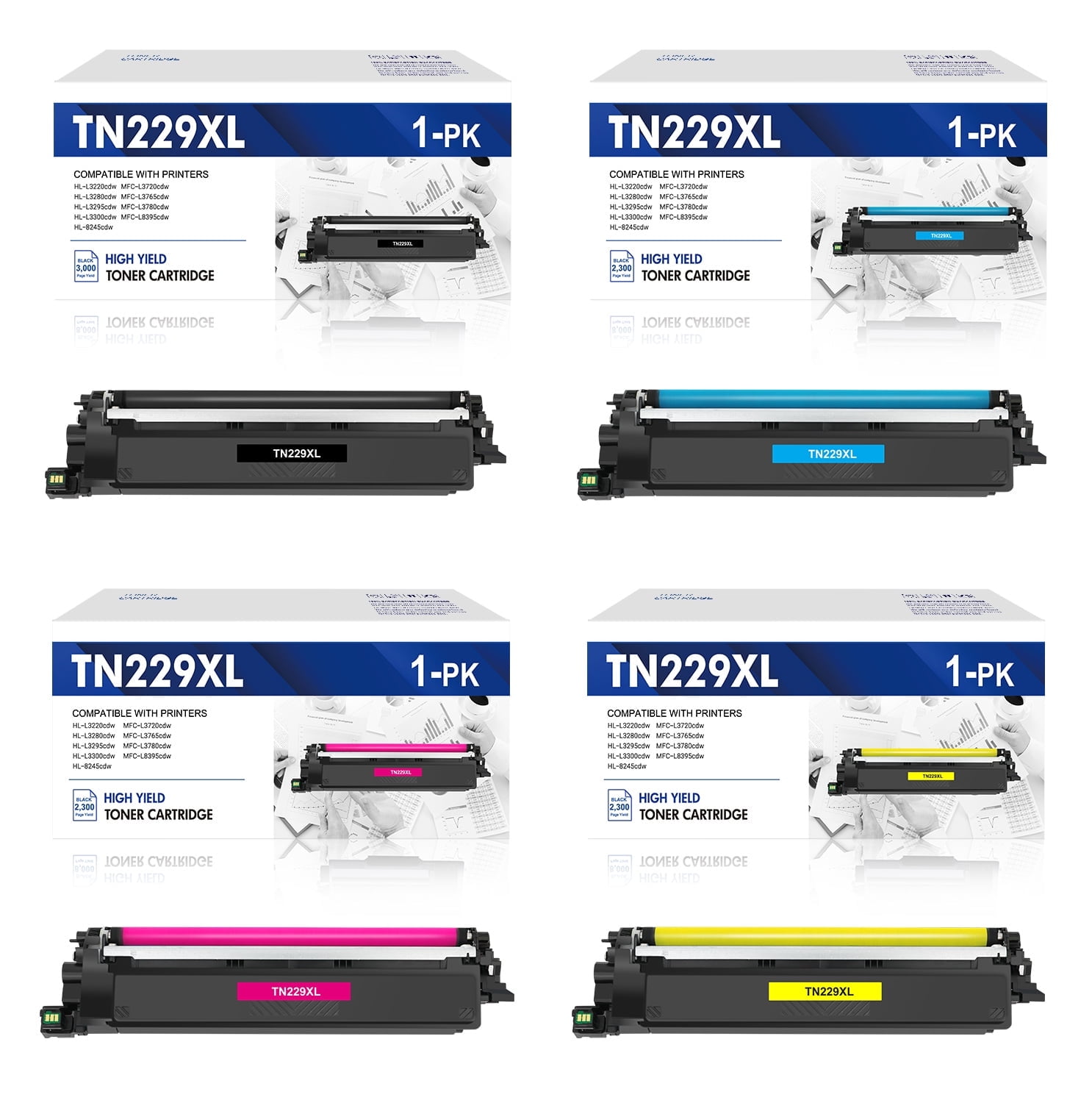 Cool Toner TN229XL Toner Cartridge Set For Brother HL-L3280CDW MFC-L3780CDW – Black, Cyan, Magenta, Yellow, 3-Year Warranty