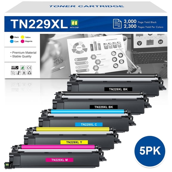 TN229XL Toner Cartridge High Yield Compatible for Brother TN-229XL TN229 MFC-L3780CDW MFC-L3720CDW HL-L3280CDW HL-L3220CDW HL-L3300CDW Printers (TN-229XLBK/C/M/Y,5-Pack)