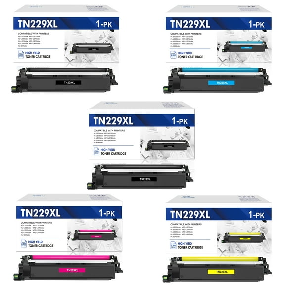 TN229XL Toner Cartridge High Yield Compatible for Brother TN-229XL TN229 MFC-L3780CDW MFC-L3720CDW HL-L3280CDW HL-L3220CDW HL-L3300CDW Printers (TN-229XLBK/C/M/Y,5-Pack)