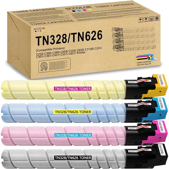 TN328 TN-328 TN626 TN-626 Toner Cartridges Compatible for Konica Minolta TN328K TN328C TN328M TN328Y Toner Works for Konica Minolta Bizhub C300i C360i C250i C7130i C450i C550i C650i Printer