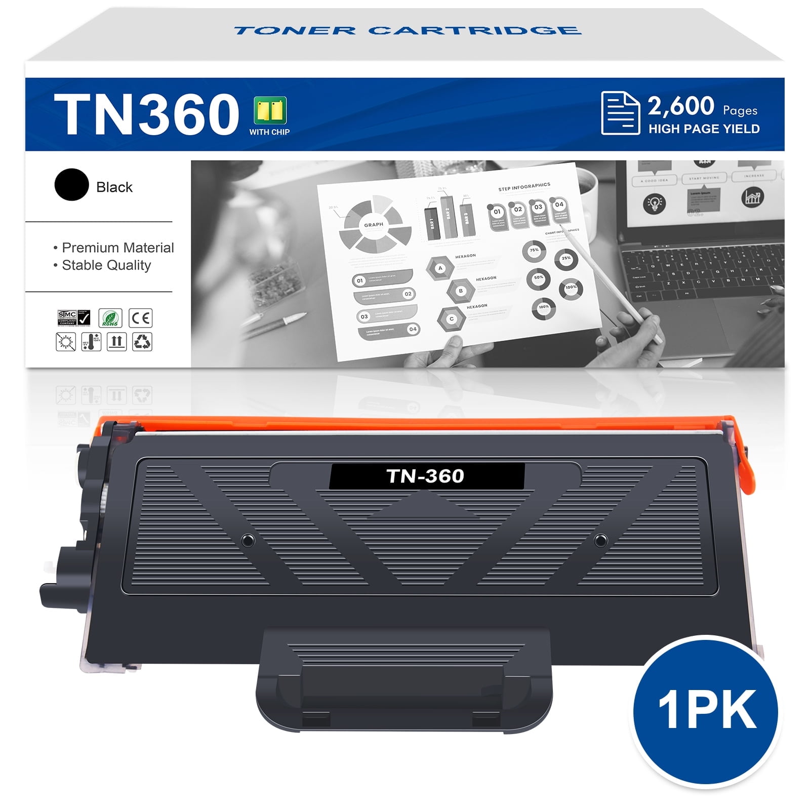 TN360 1-Pack Compatible Toner Cartridge Replacement for Brother TN-360 ...