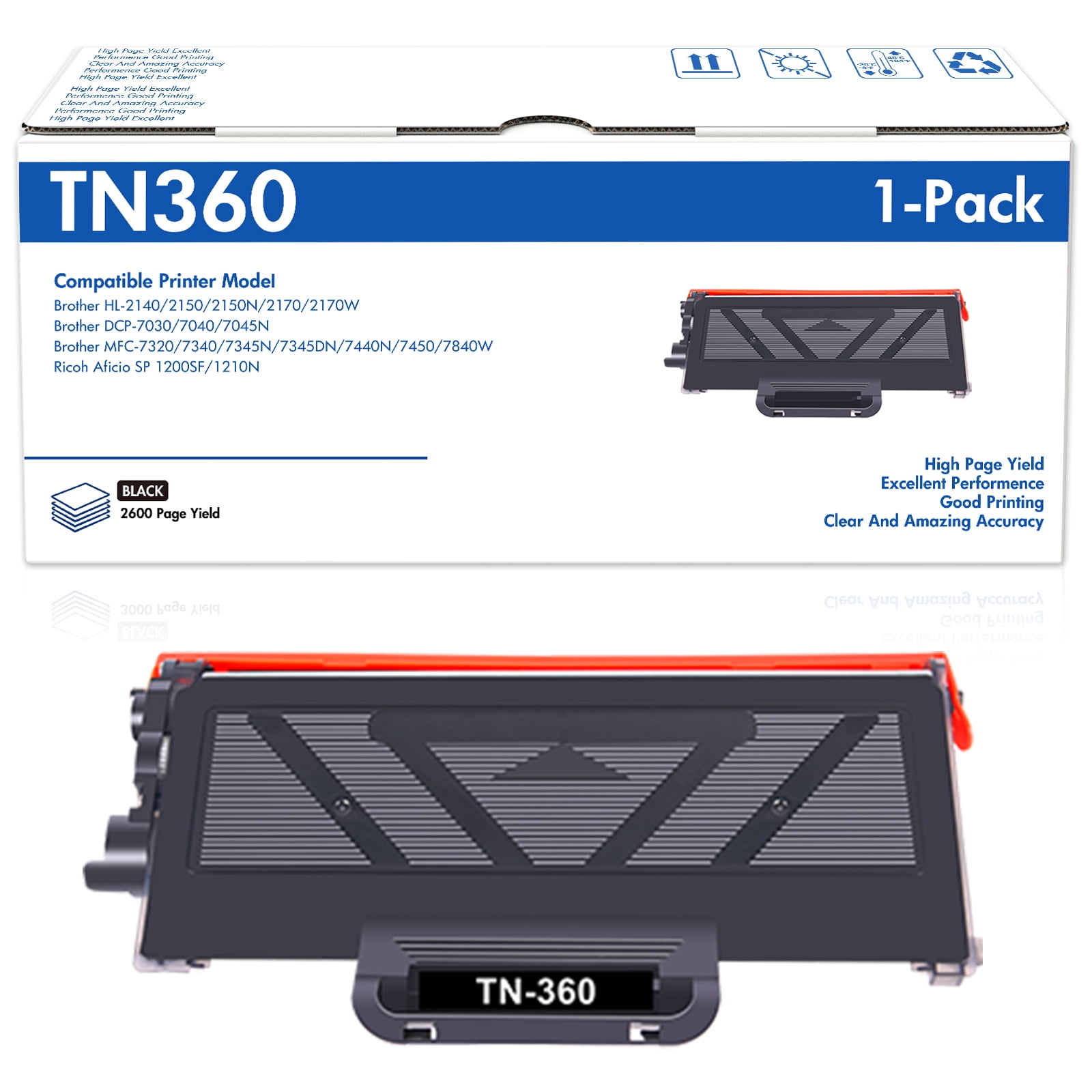 TN360 1-Pack High Yield Toner Cartridge Compatible for Brother TN360 TN ...