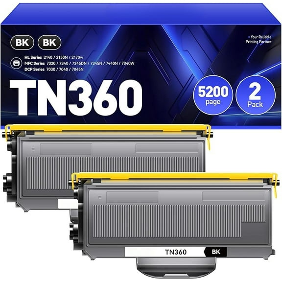 TN360 Toner Cartridge Black 2-Pack Replacement for Brother TN-360 TN330 TN-330 Compatible with Brother DCP-7030 DCP-7040 MFC-7840W HL-2140 MFC-7340 MFC-7440N HL-2170W HL-2150N 7045N