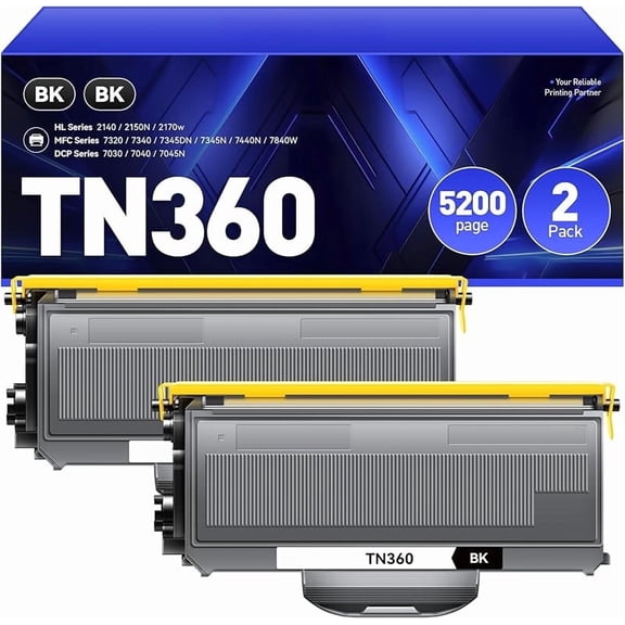 TN360 Toner Cartridge Black 2-Pack Replacement for Brother TN-360 TN330 TN-330 Compatible with Brother DCP-7030 DCP-7040 MFC-7840W HL-2140 MFC-7340 MFC-7440N HL-2170W HL-2150N 7045N