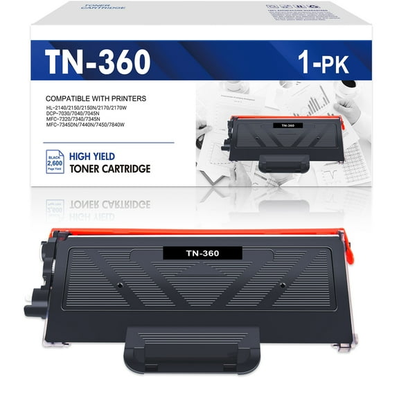 TN360 Toner Cartridge Compatible for Brother TN360 TN 360 TN-360 HL-2140 2150 2170W DCP-7030 7040 7045N MFC-7320 7340 7345DN 7440N 7450 7840W Printer Ink 1-Pack Black