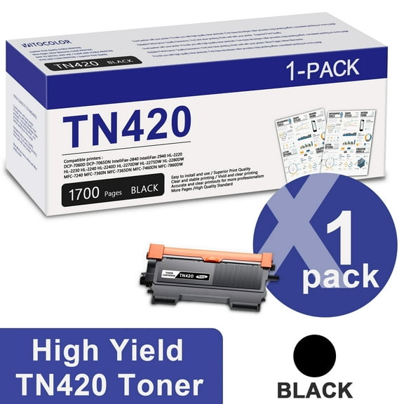 TN420 TN-420 High Yield Toner Cartridge  Replacement for Brother TN 420 Toner Cartridge for Brother  MFC-7240 MFC-7860DW HL-2230 HL-2240 Printer  1 Black
