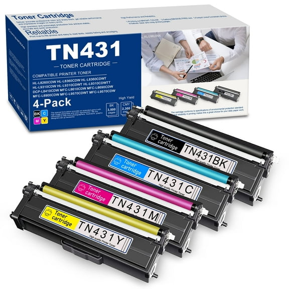 TN431 Black Cyan Yellow Magenta Toner Cartridge, 4 Pack Compatible for Brother Ink Cartridges TN431 MFC-L8900CDW Printer