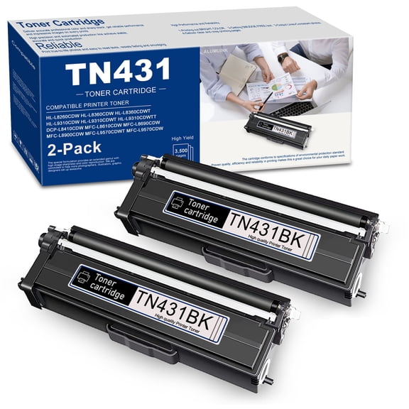 TN431 Black Toner Cartridge Compatible for Brother TN431BK HL-L8360CDW Printer - 2 Pack