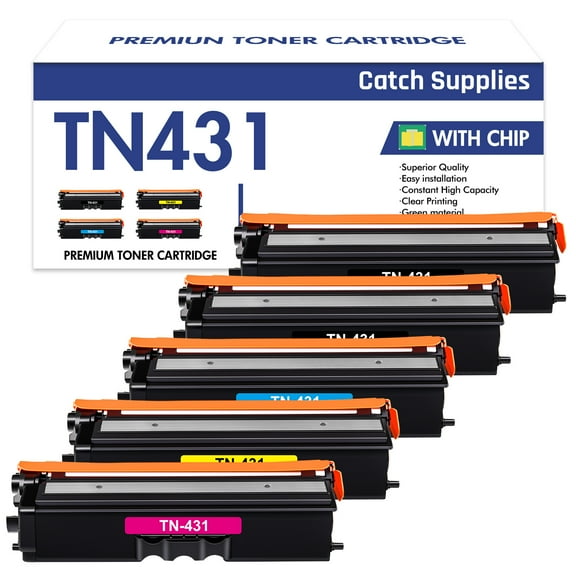 TN431 Catch Supplies 5-Pack Toner Cartridge for Brother TN431 TN433 TN436 HL-L8360CDW MFC-L8900CDW HL-L8260CDW L8360CDWT MFC-L8610CDW Printer Ink (2KCMY