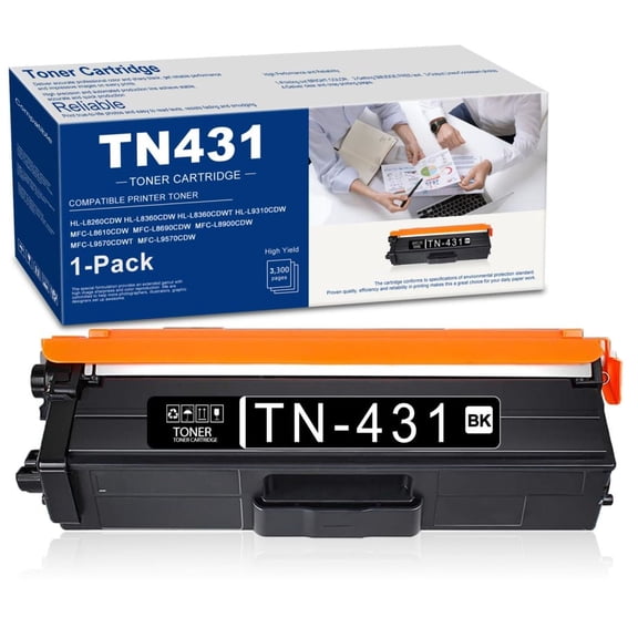 TN431 Compatible Toner Cartridge Replacement for Brother MFC-L8610CDW DCP-L8410CDW Printer - Black, 1 Pack