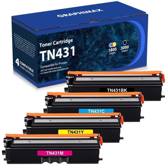 TN431 GraphiMax 4-Pack High Yied Toner Cartridge for Brother TN431 TN433 TN436 HL-L8360CDW MFC-L8900CDW HL-L8260CDW L8360CDWT MFC-L8610CDW Printer Ink (KCMY, 4-Pack)
