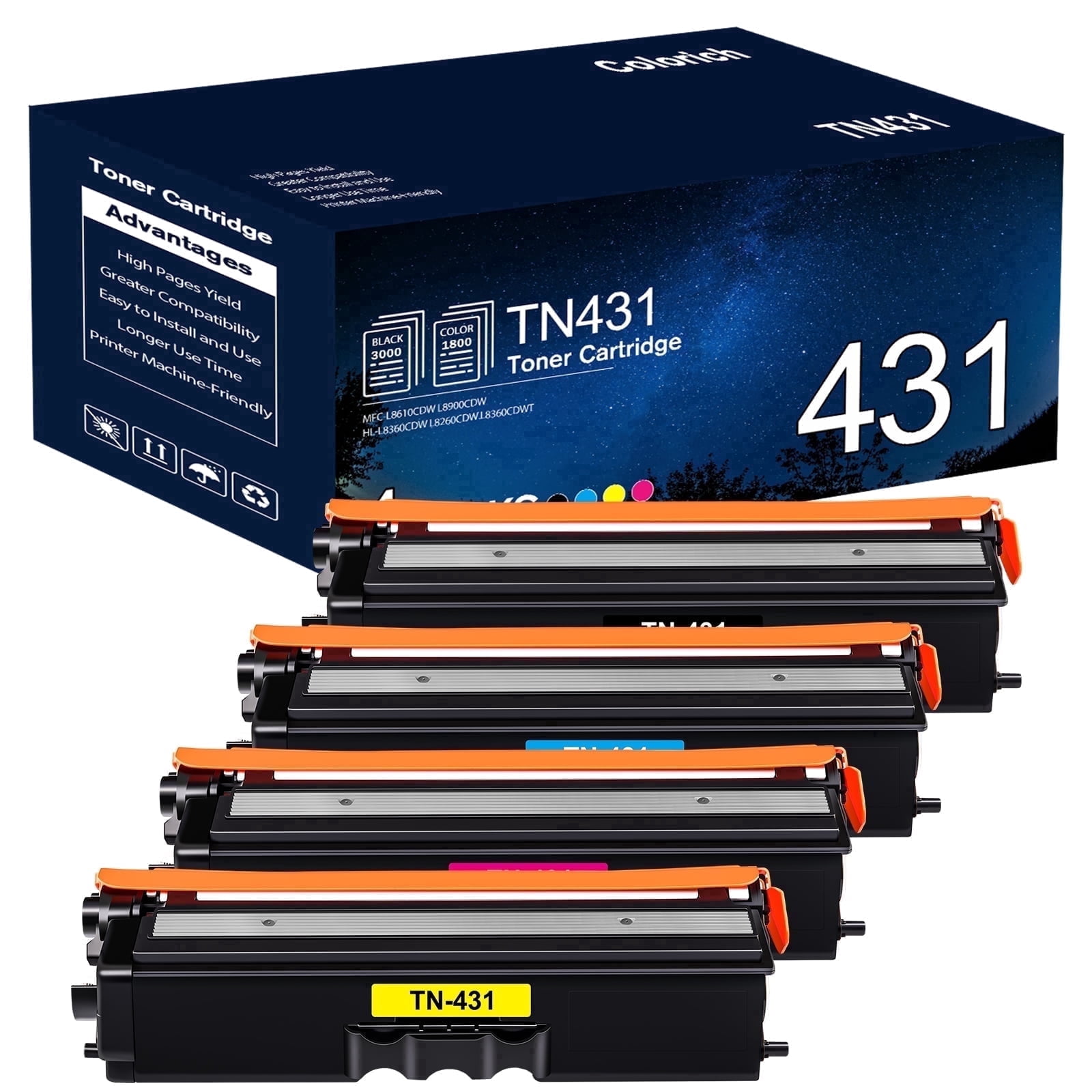 Colorich TN431 High Yied Toner Cartridge Compatible for Brother TN431 TN433 TN436 HL-L8360CDW MFC-L8900CDW HL-L8260CDW L8360CDWT MFC-L8610CDW Printer Ink (KCMY, 4-Pack)