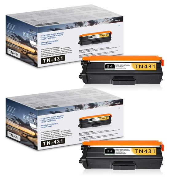 TN431 TN-431 Black standard yield toner cartridge TN431BK - Compatible Replacement for Brother TN431 TN433 Compatible with HL-L8260CDW HL-L8360CDW MFC-L8610CDW MFC-L8900CDW (2 Pack, Black)
