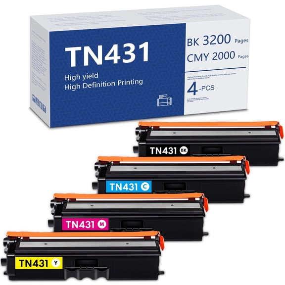 TN431 TN-431 Toner Cartridges 4 Pack (Black/Cyan/Magenta/Yellow): TN431BK TN431C TN431M TN431Y Compatible for MFC-L8900CDW HL-L8360CDW HL-L8260CDW MFC-L8610CDW Printer, TN431 Toner Cartridge Set