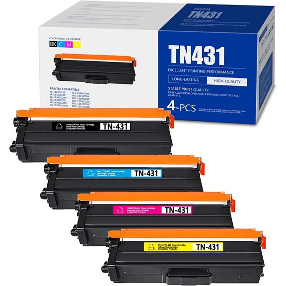TN431 TN-431BK TN431C TN431M TN-431Y Compatible TN431 Toner Cartridge Replacement for Brother HL-L8260CDW L8360CDW L9310CDW MCF-L8610CDW L8900CDW L9570CDW Printer, 4 Pack TN-431 Set Toner