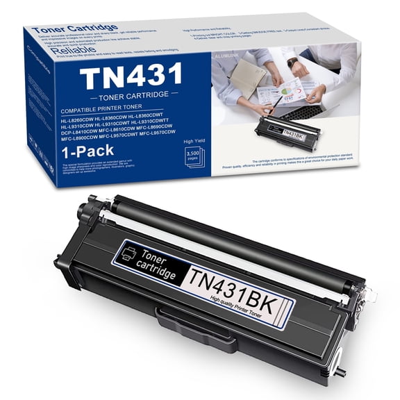 TN431 Toner Cartridge 1 Pack Black Compatible for Brother TN-431 MFC-L8610CDW Printer