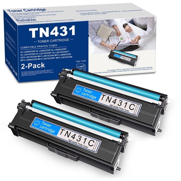 TN431 Toner Cartridge 2 Pack Cyan Compatible for Brother TN-431 Toner forHL-L9310CDW Printer