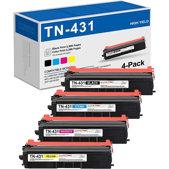 TN431 Toner Cartridge 4PK Compatible for Brother TN-431 Toner for MFC-L8690CDW L8900CDW Printer