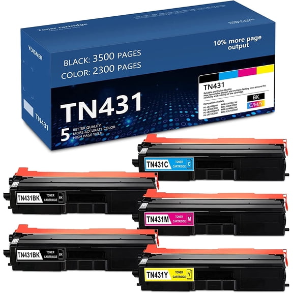 TN431 Toner Cartridge: Compatible 5 Pack TN 431 Higher Yield Toner Cartridge Compatible for Brother DCP-L8410CDW MFC-L8610CDW L8690CDW L8900CDW L9570CDWT Printer