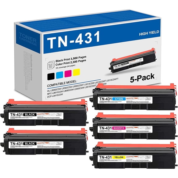 TN431 Toner Cartridge Compatible for Brother TN 431 Toner for DCP-L8410CDW Printer (2BK/1C/1M/1Y)