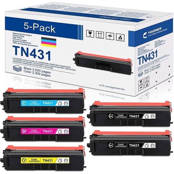 TN431 Toner Cartridges Compatible for Brother MFC-L8900CDW Printer (2BK/1C/1M/1Y)