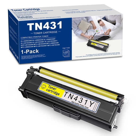 TN431 Yellow Toner Cartridge 1 Pack: Compatible for Brother TN431 DCP-L8410CDW Printer