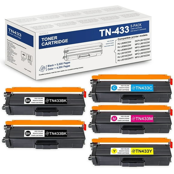 TN433 Compatible 2BK+1C+1Y+1M High Yield Compatible for Brother TN-433 HL-L8260CDW Toner