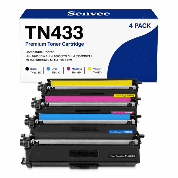 TN433 Toner Cartridge High Yield Compatible with Brother HL-L8260CDW L8360CDW L8360CDWT MFC-L8610CDW L8900CDW Printers(4 Pack)