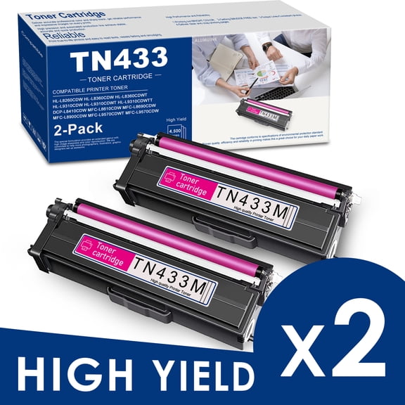 TN433 High Yield Toner Cartridge (Magenta,2 Pack) Replacement for Brother TN-433 HL-L9310CDWTT Printer