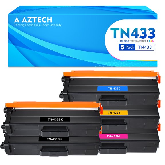 TN433 TN431 TN436 5-Pack Compatible Toner Cartridge for Brother TN-433 TN433 HL-L8360CDW MFC-L8900CDW HL-L8360CDWT MFC-L8610CDW L8360cdw L8900cdw Printer (2*Black,Cyan,Magenta,Yellow)