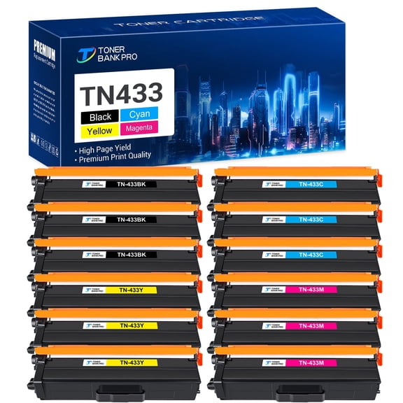 Toner Bank TN433 TN431 TN436 Toner Cartridge Compatible for Brother TN-433 TN 433 MFC-L8900CDW HL-L8360CDW MFC-L8610CDW HL-L8260CDW Printer Ink Toner Set (3BK+3C+3M+3Y 12-Pack)