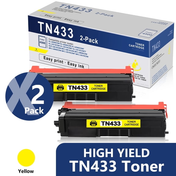 TN433 Toner Cartridge 2 Pack Yellow Compatible for Brother TN-433 Toner for HL-L8360CDW Printer