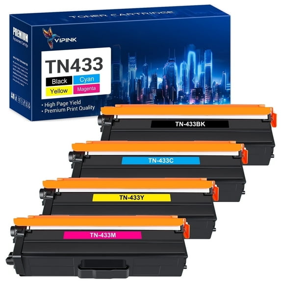 TN433 Toner Cartridge Compatible for Brother TN-433 TN431 TN436 TN433BK TN431BK TN 433 Brother HL-L8360CDW MFC-L8900CDW HL-L8260CDW L8360CDWT MFC-L8610CDW Printer Ink (KCMY, 4-Pack)