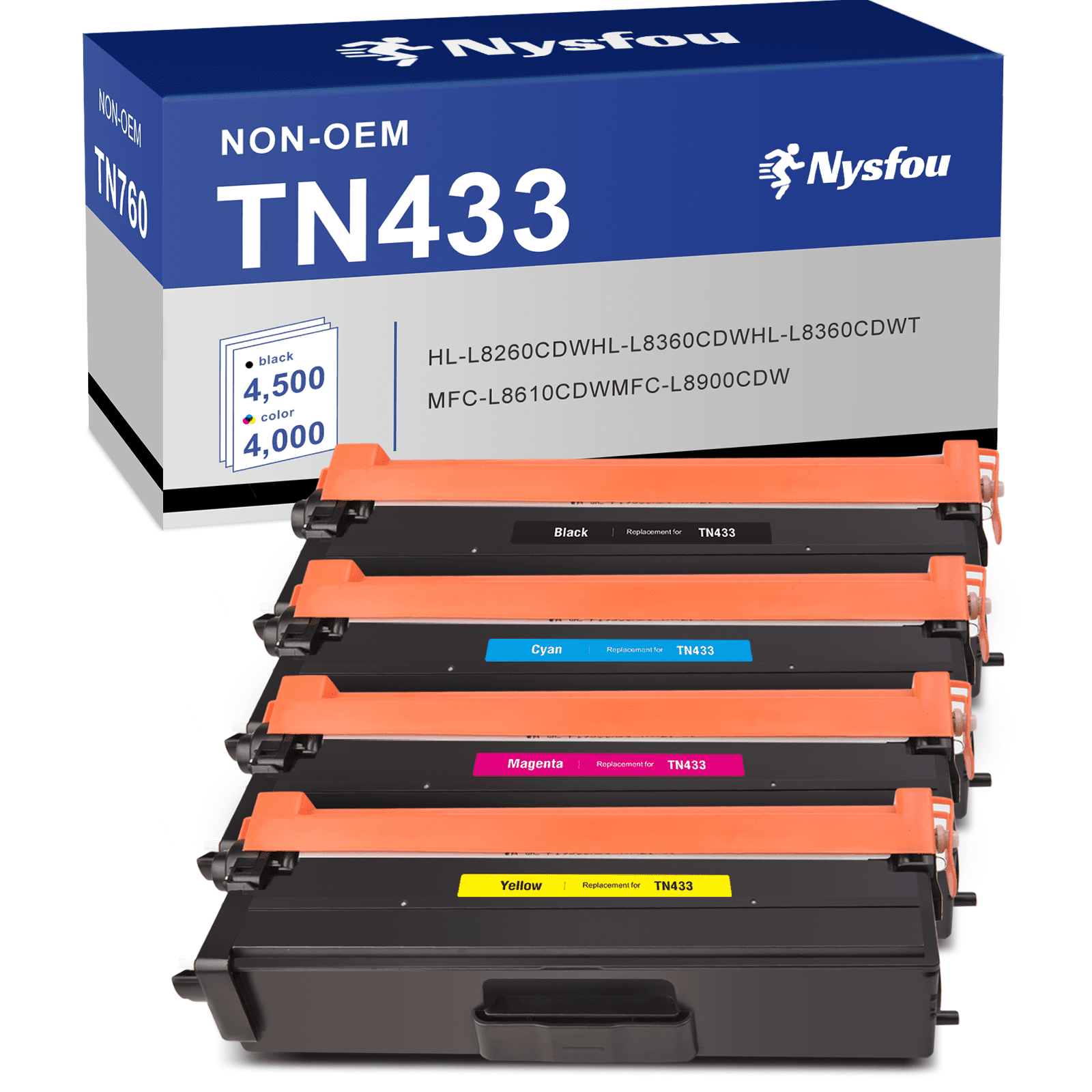 TN433 Toner Cartridge Compatible for Brother TN 433 TN431 TN436 TN433BK TN431BK TN-433 HL-L8360CDW MFC-L8900CDW HL-L8260CDW L8360CDWT MFC-L8610CDW Printer (Black, Cyan, Magenta, Yellow, 4-Pack)