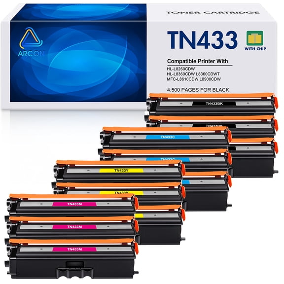 TN433 Toner Cartridges TN433BK TN431 TN436 Compatible for Brother TN-433C TN-433M TN-433Y MFC-L8900CDW HL-L8360CDW L8260CDW MFC-L8610CDW HL-L8360CDWT Printer Ink (Black Cyan Magenta Yellow, 12-Pack)