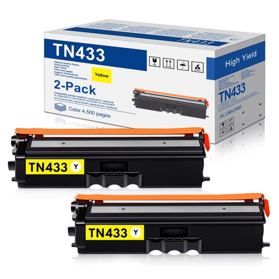 TN433 Yellow High Yield Toner Replacement for Brother TN433 High Yield Toner Cartridge HL-L8360CDW Printer, 2 Pack