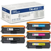 TN433BK TN433C TN433M TN433Y 5 Pack Toner Cartridge Replacement for Brother TN-433 HL-L9310CDWTT DCP-L8410CDW MFC-L8610CDW MFC-L8690CDW Printer Ink