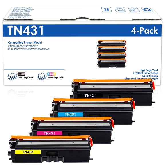 TN436 Elevatone High Yied Toner Cartridge for Brother TN436 TN431 TN433 HL-L8360CDW MFC-L8900CDW HL-L8260CDW L8360CDWT MFC-L8610CDW Printer Ink (KCMY, 4-Pack)