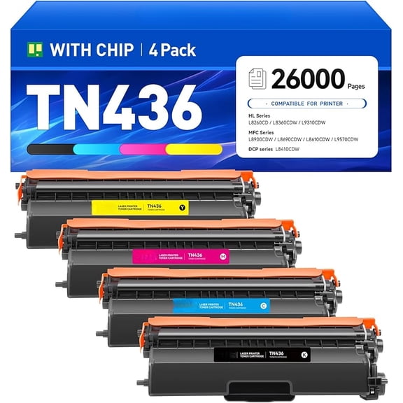 TN436 Toner Cartridge Set 4-Pack Replacement Compatible for Brother TN-436 TN433 TN431 MFC-L8900CDW MFC-L8690CDW HL-L8360CDW HL-L8260CDW MFC-L8610CDW MFC-L8905CDW MFC-L9570CDW HL-L8360CDWT
