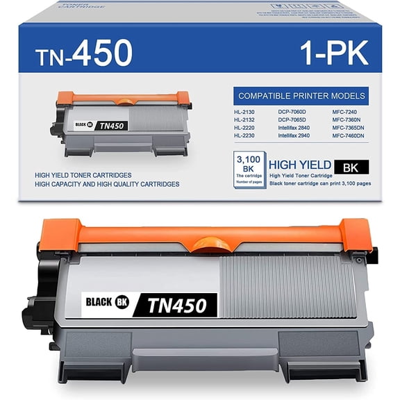 TN450 1 Pack Black High Yield Toner Cartridge Replacement for Brother DCP-7060D Printer