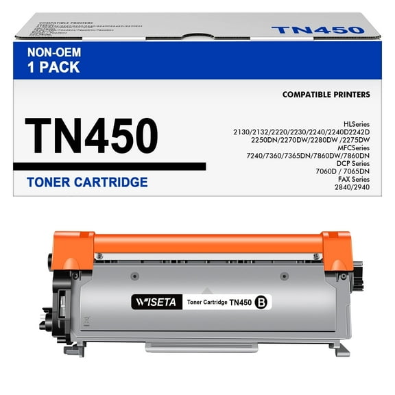 TN450 Black Toner Cartridge Compatible for Brother TN450 TN-450 TN-450 TN-420 to use with HL-2270DW HL-2280DW HL-2230 HL-2240 MFC-7360N(1 Black）