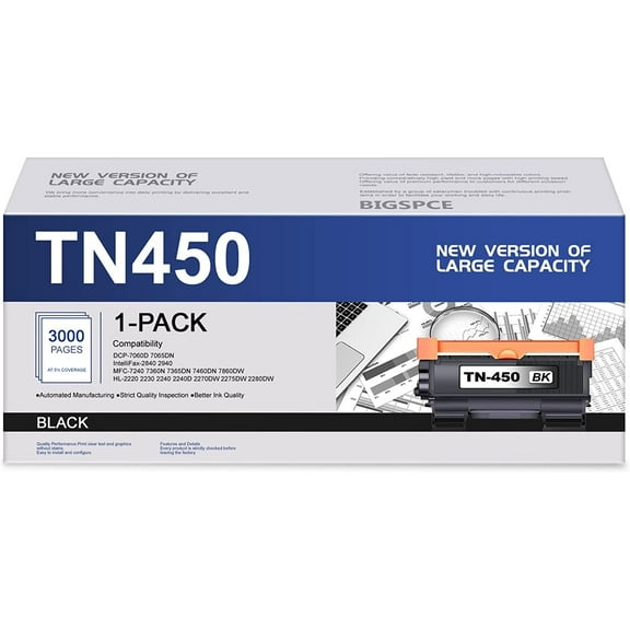 TN450 Black High Yield Toner Cartridge Replacement for Brother Intellifax 2840 Printer 1 Pack