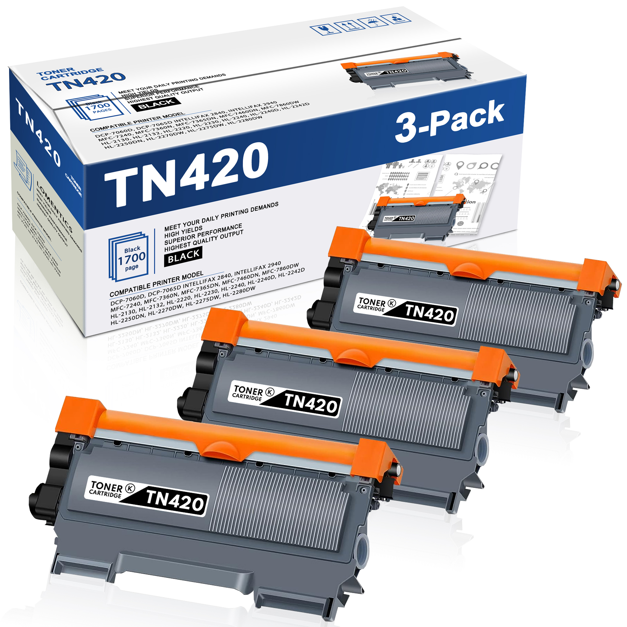 4-Pack TN420 Black Toner Cartridge Replacement For Brother Printers - High Yield Compatible Cartridge