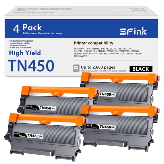 TN450 High Yield Toner Cartridge 4 pack Black Compatible for Brother TN-450 TN 450 Toner for MFC-7360N MFC-7860DW HL-2230 HL-2270DW DCP-7065DN Printer