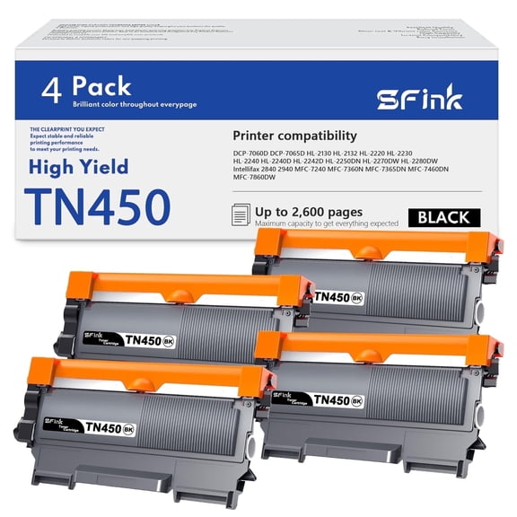 TN450 Toner Cartridge 4 pack Black Compatible for Brother TN-450 TN 450 TN-420 TN 420 TN420 TN 420 for MFC-7360N HL-2270DW DCP-7065DN Printer High Yield Ink