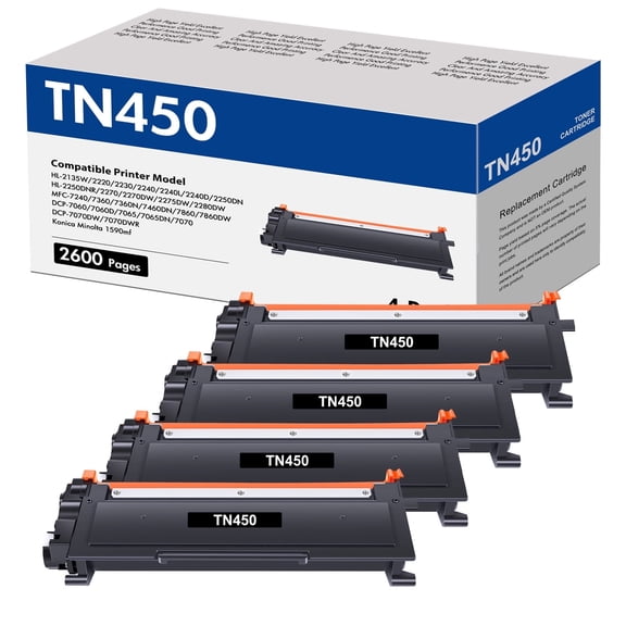 Amstech TN450 Toner Cartridge Compatible for Brother TN450 TN-450 TN420 TN-420 for HL-2270DW HL-2280DW HL-2240 MFC-7860DW MFC-7360N DCP-7065DN MFC-7860DW Printer Ink (4-Pack, Black)