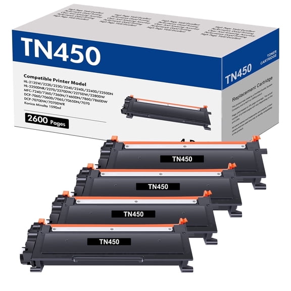 TN450 Toner Cartridge Compatible for Brother TN450 TN-450 TN420 TN-420 for HL-2270DW HL-2280DW HL-2240 MFC-7860DW MFC-7360N DCP-7065DN MFC-7860DW Printer Ink (4-Pack, Black)