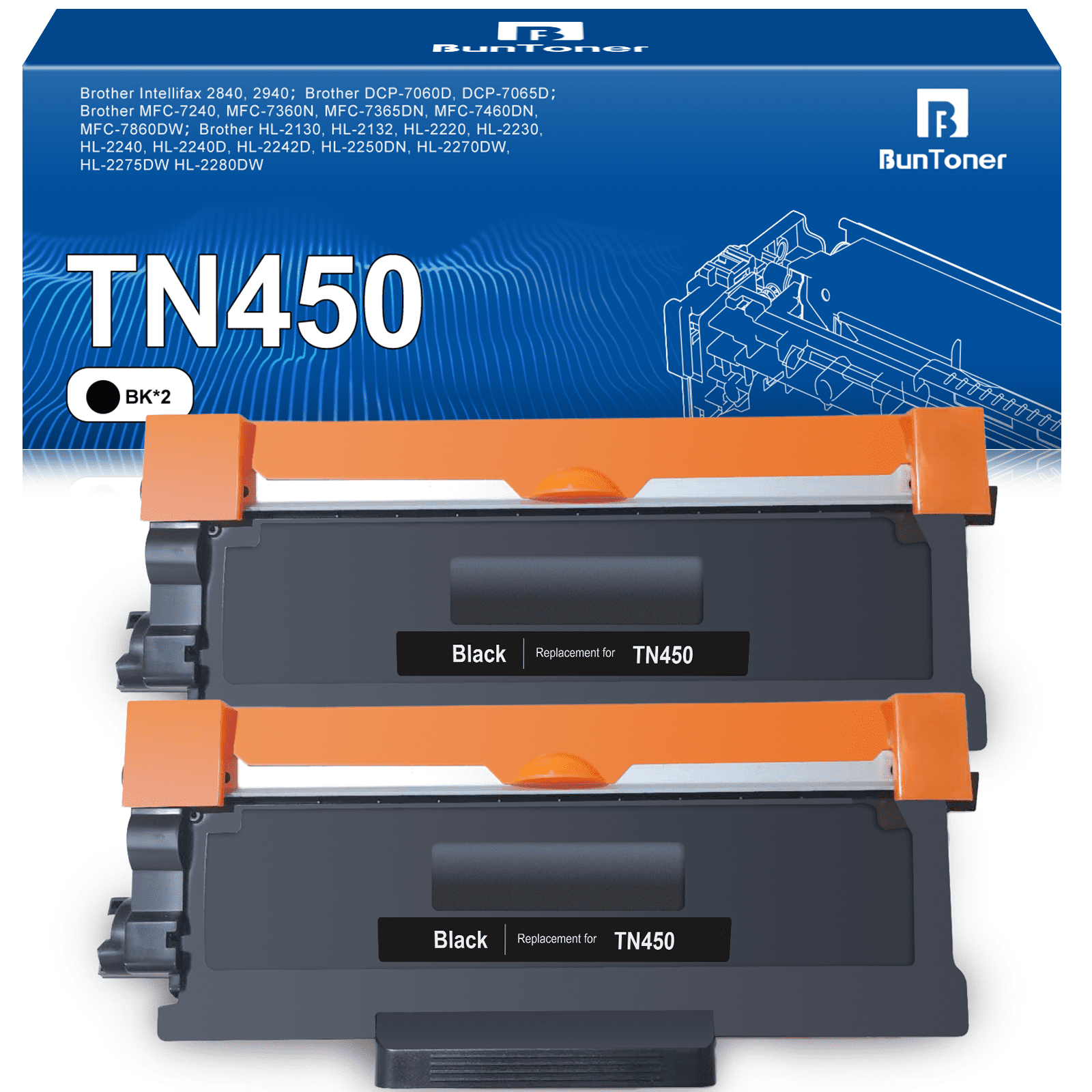 Brother Compatible Tn450 Toner Cartridge 2 Black For Hl 2270dw Hl