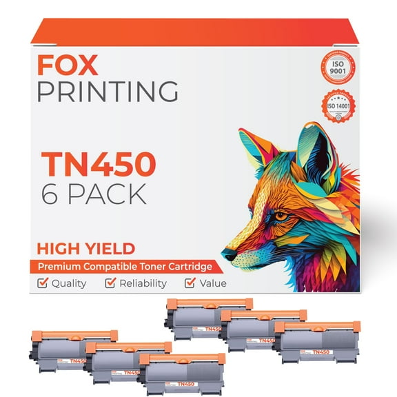 TN450 Toner Cartridge High Yield Replacement for Brother Black Toner (6 Pack)