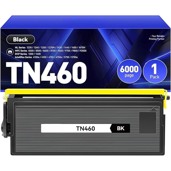 TN460 Toner Cartridge Black 1-Pack Replacement for Brother TN-460 TN430 TN-430 Compatible with Brother Intellifax-4100e 4750e 5750e HL-1240 DCP-1200 1400 8350 MFC-8300 MFC-8500 MFC-9600 P2500 Printer
